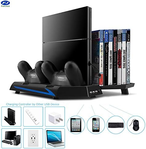FanJazz Vertical Stand for PS4 - Cooling Fan Controller Charging Station with Game Storage and Dualshock Charger ( Not for PS4 Slim / Pro )