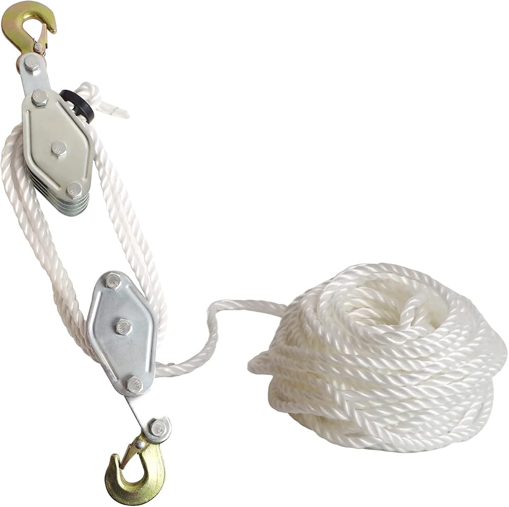 Nisorpa 1.8 Ton Rope Hoist Pulley Block 20m Nylon Garage Lifting