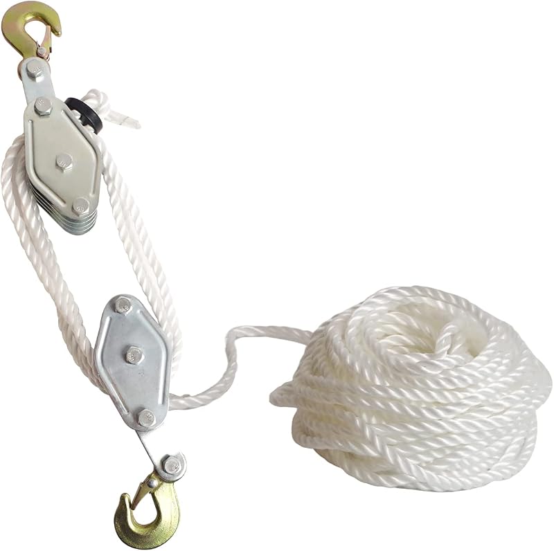 Nisorpa 1.8 Ton Rope Hoist Pulley Block 20m Nylon Garage Lifting