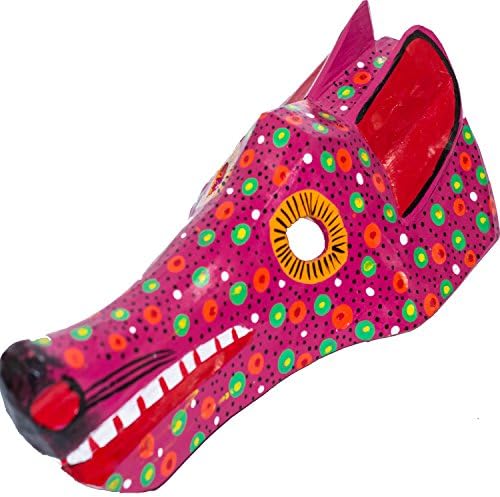 Decorative Multi Colored Handcrafted Wooden Wolf From Guatemala, Living Room Decor