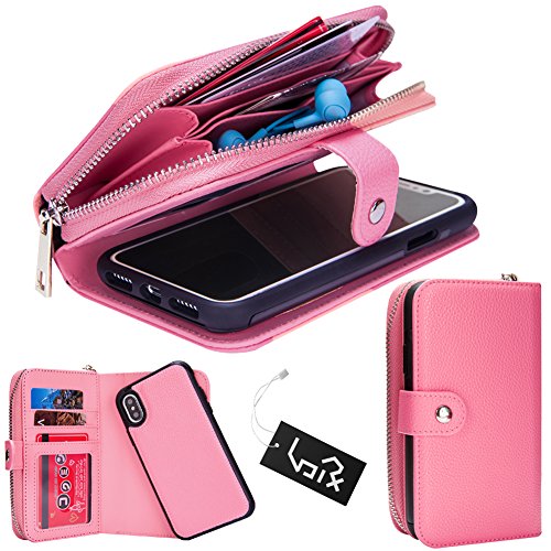 image for iPhone X Case, Urvoix Premium Leather Zipper Wallet Multi-functional H