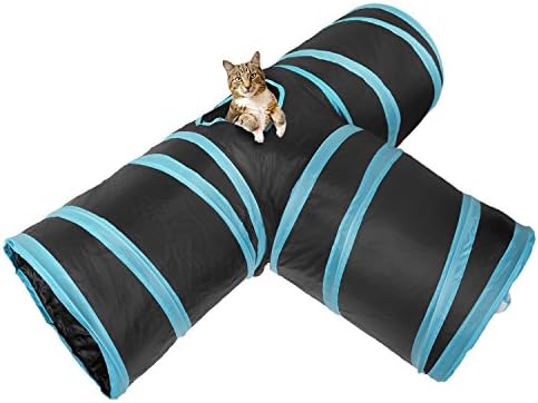 Dorart 3 Way Pet Tunnel with Crinkle Sound & Peep Hole & Dangling Ball - Hide and Sneak Playing Tube Interactive Toy for Cat Dog Rabbit Small Animals