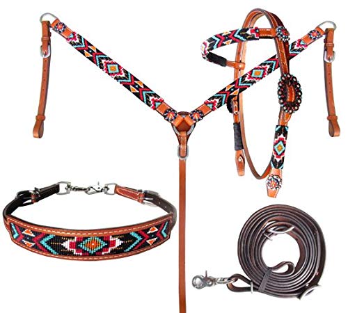 Showman Beaded Aztec 4 Piece Headstall & Breast Collar Set