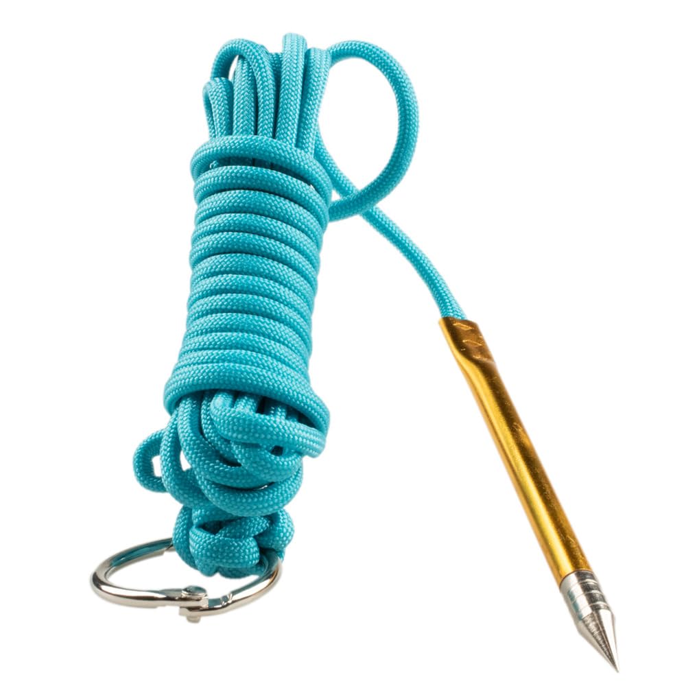 10 Foot 550lb Paracord Fishing Stringer Fish Holder with Metal Threading Needle and 1 Inch Split Ring (Neon Turquoise)