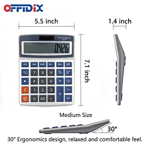 OFFIDIX Desk Calculators Office Desktop Calculator,Solar and Battery Dual Power Electronic Calculator Portable 12 Digit Large LCD Display Calculator Handheld Calculator (Light Blue) - Thumbnail 2