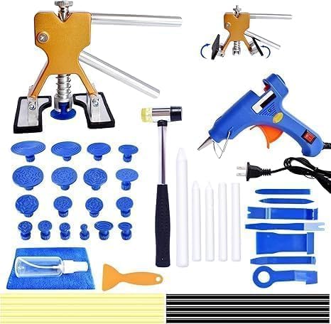 Photo 1 of Car Dent Puller Kit,47PCS Paintless Dent Remover Kit with Golden Dent Puller, Bridge Puller & Glue Gun for Auto Body Dent Removal, Dent Pullers Kit for SUV Truck Car Refrigerator DIY Repair (Blue)