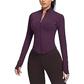 AVGO Women's Cropped Running Workout Jackets Zip Slim Fit Athletic Tops with Thumb Holes