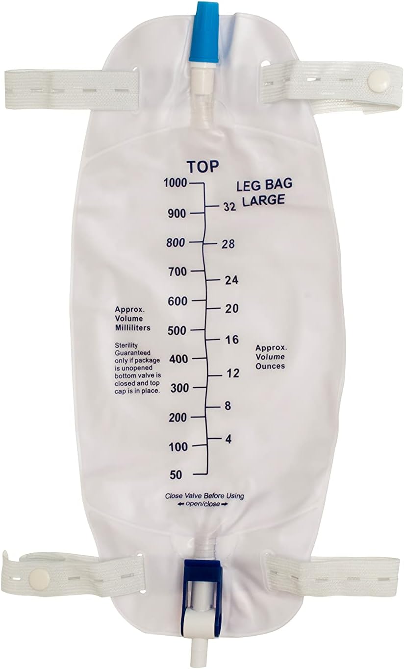 3 Pack ViDava Leg Bag Urinary Drainage Bag, 32 Oz with 18” Tubing, Anti-Reflux Valve, and 1 Deluxe Fabric Leg Bag Strap: Health & Personal Care