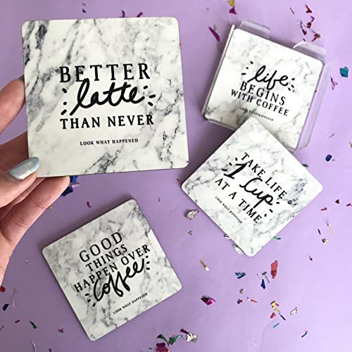 LOOK WHAT HAPPENED - Coaster White Marble (Set of 4 pcs)