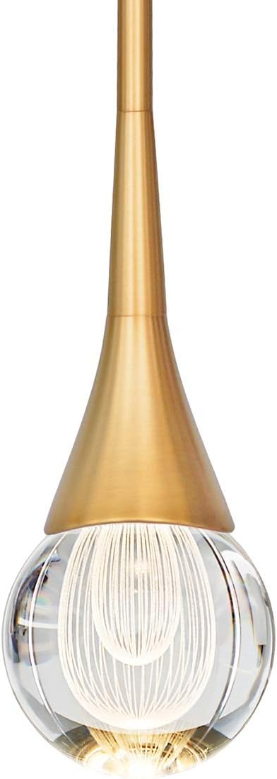 MOTINI 1-Light Gold Crystal Pendant Light in Brushed Brass Finish LED Teardrop Mini Bar Pendant Lighting for Kitchen Island, Bedroom, Bathroom, K9 Glass Fixture - - 