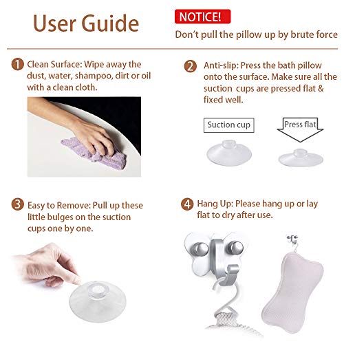 Bath Pillow Bathtub Spa Massage Pillows Non-slip 2 Strong Suction Cups Support for Head Neck Back 3D Mesh Home Luxury Relaxation - Thumbnail 5
