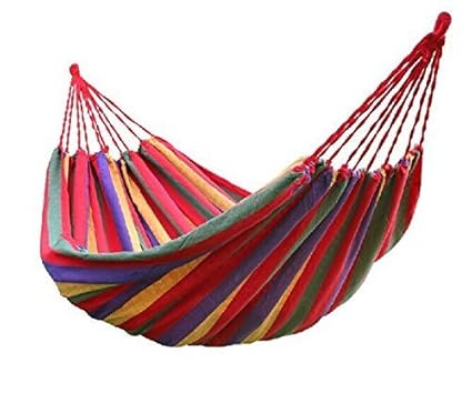 Inditradition Cotton Striped Foldable Hammock (for Single Person) / Hanging Bed for Camping & Outdoor Activities (197 cm x 80 cm) - Multicolor