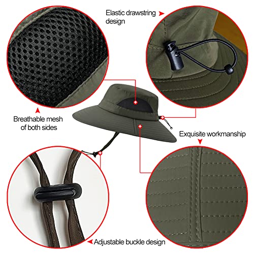 Sireck Sun Hat for Men Women, UPF 50+ Fishing Hat, Outdoor Sun Protection Bucket Hats, Water Resistant Wide Brim Safari Hat Quick Dry Summer Boonie Hat for Hiking Hunting Gardening Beach (Army Green)