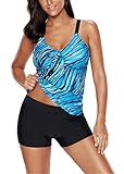 American Trends Women's Stripe Printed Two Piece Tummy Control Tankini Swimsuit Fashion Long Torso Bathing Suit with Boyshort