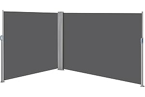 Yaheetech 236 x 71in Double Side Awning, Patio Retractable Side Screen Awning, Privacy Divider Screen w/ 220g/m² Polyester, Waterproof & UV-Resistant for Courtyard, Roof Terrace - Dark Gray