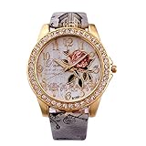 Womens Flower Watches,COOKI Unique Analog Fashion Clearance Lady Watches Female watches on Sale Casual Wrist Watches for Women,Round Dial Case Comfortable PU Leather Watch-H42 (Beige)