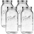 Ball Wide Mouth Glass Mason Jars with Lids and Bands, Used for Canning, Pickling, Juice, Jam, Jelly, Half Gallon Size 64 Ounce (Pack of 4)