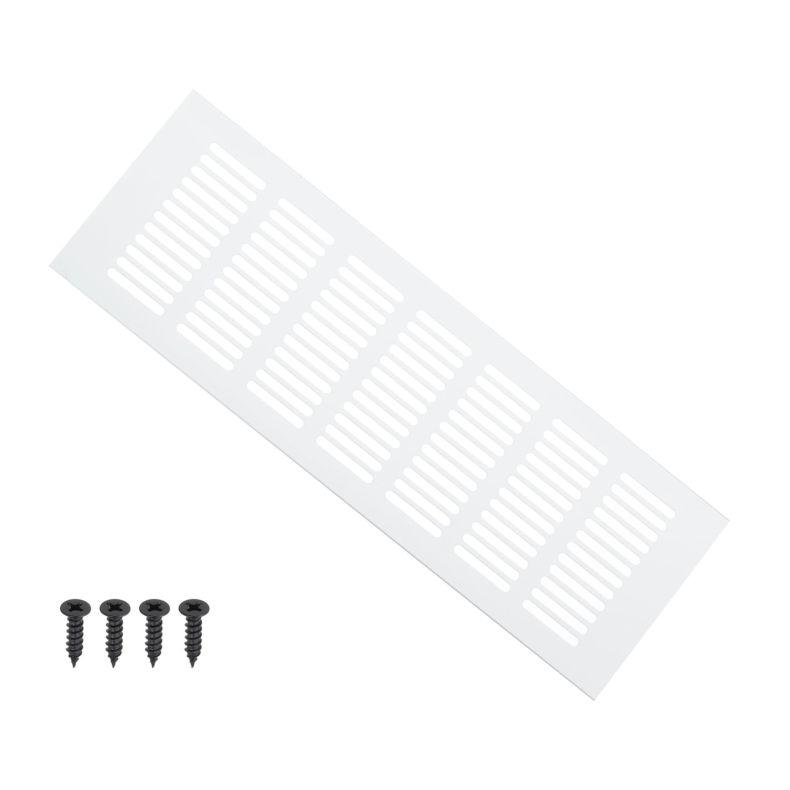 PATIKIL 12 x 4 Inch Door Air Vent Cover, 1 Pcs Heavy Duty Aluminum Grille Ventilation Cover Louvered with Mounting Screws for Cabinet Wardrobe Door, Silver