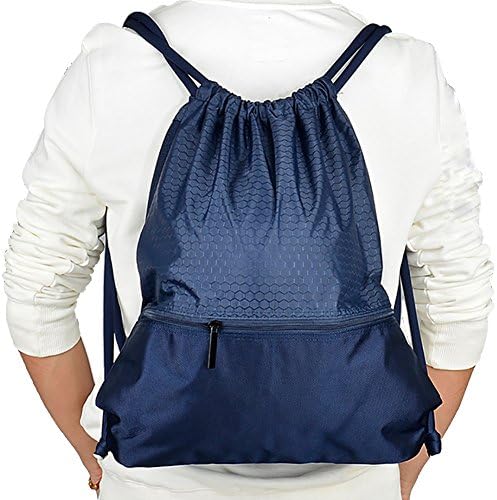 Savanaha Drawstring Backpack Waterproof Sackpack Double Sturdy Sports Backpack 2 Sizes(Dark Blue-M)