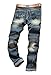 Aiyino Men's Ripped Slim Straight Fit Biker Jeans With Zipper,US 32,Navy Blue