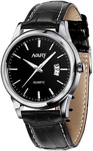 Mens Business Leather Watch Fashion Casual Quartz Analog Wrist Watch Dress Luminous Watches with Stainless Steel Case and Calendar Date Window - Black