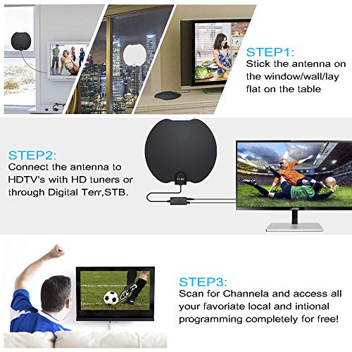 [2019 NEWEST]HDTV Antenna,Indoor Digital TV Antennas Amplified 140+ Miles Range Smart Amplifier Signal Booster, 1080P 4K VHF UHF Local Freeview Channels All TV's- 17ft Coaxial Cable Reversible [Black] - Thumbnail 5