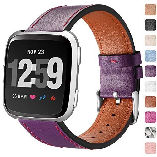 Hamile for Fitbit Versa Bands, Genuine Leather Bands for Fitbit Versa Smartwatch, 10 Colors, Large Small