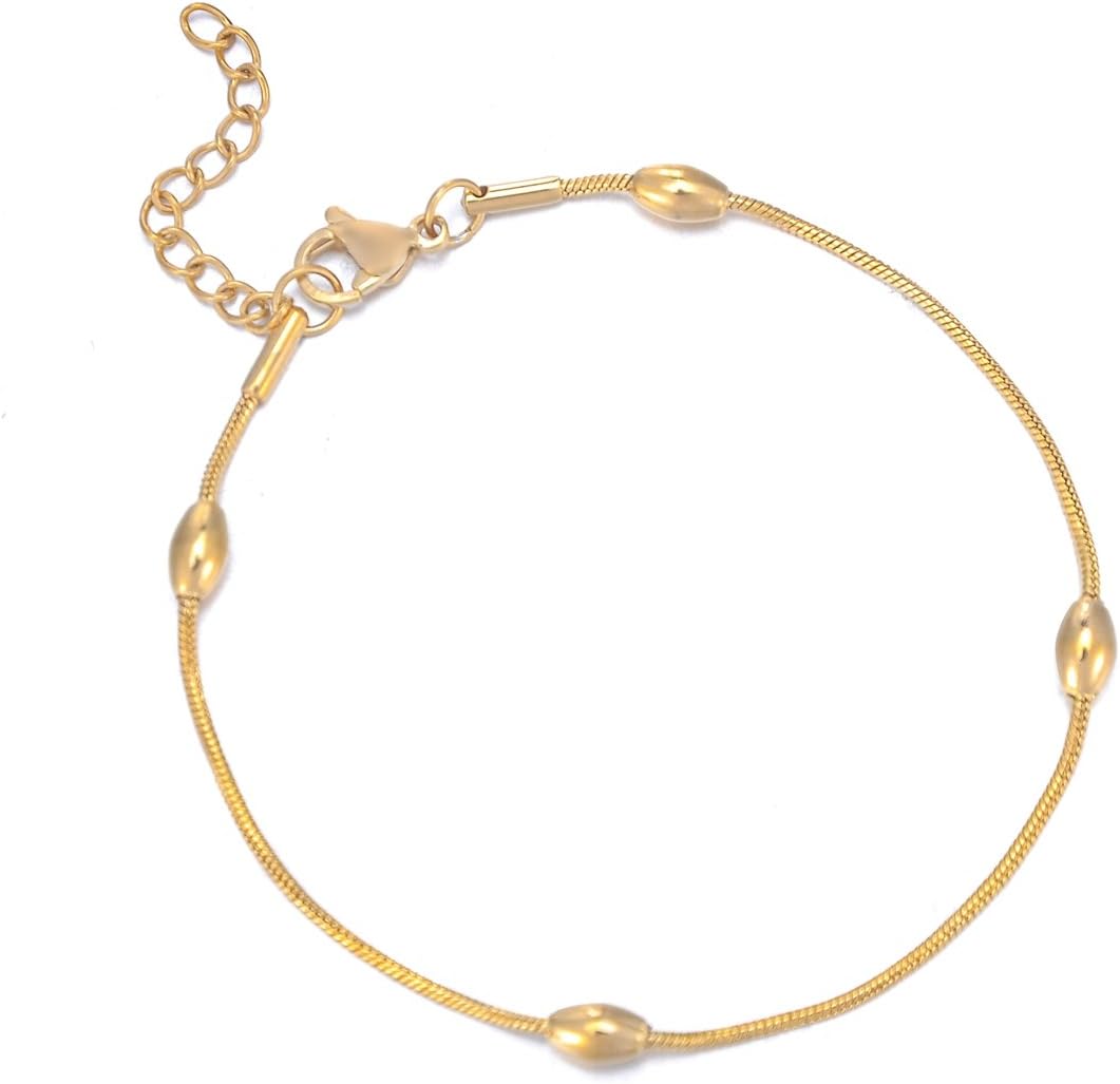 HooAMI Stainless Steel Link Chain Ankle Anklet Adjustable Bracelet for Women and Girls