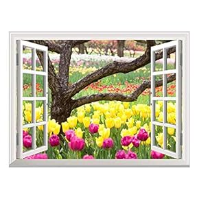 Removable Wall Sticker/Wall Mural - Bed of Tulips | Creative Window View Wall Decor - 24"x32"