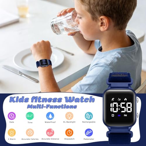Timever Digital Watch Children Girls Boys with Pedometer, 2 Alarms, Stopwatch, Light, Date Sports Watch without App and Mobile Phone with Nylon Strap