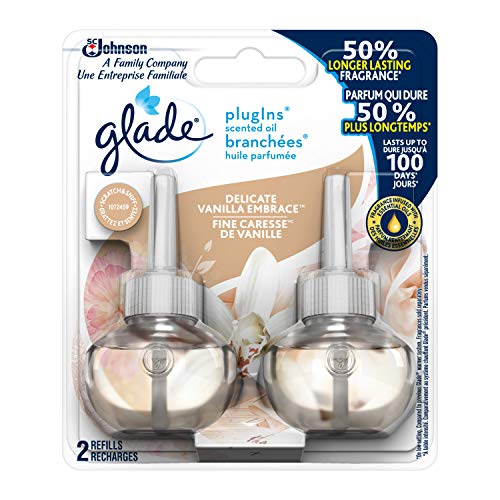 Glade PlugInsScented Oil Refill Delicate Vanilla Embrace, Essential Oil Infused Wall Plug In, Pack of 2