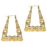 Gold Plated Hollow Triangle Bamboo Hoop Earings. Premium Finish & Quality. 2 Size Options.