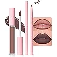 evpct Retractable 1Pcs Lip Liner Pencils and 1 Pcs Lip Gloss Makeup Set for Shaping & Sculpting Lips, Brown Long-Lasting Waterproof Longwear Matte Rich Lip Colors Liner Crayon Liquid Lipstick 05#