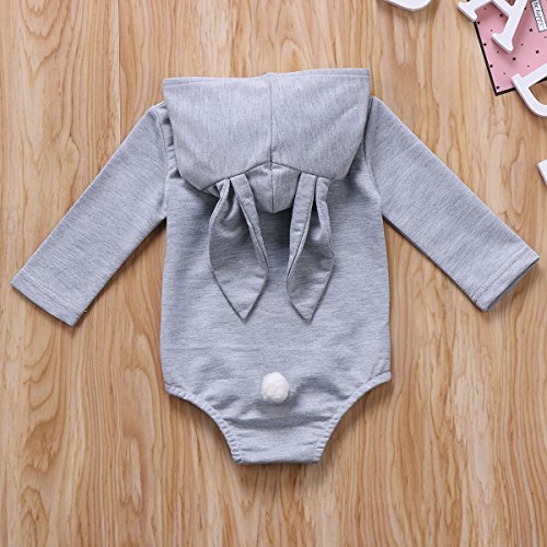 Baby Boys Girls Easter Bunny Long Sleeve Bodysuit Cartoon Animal Rabbit Hooded Romper With Fur Ball (18-24M, Grey) - Thumbnail 5