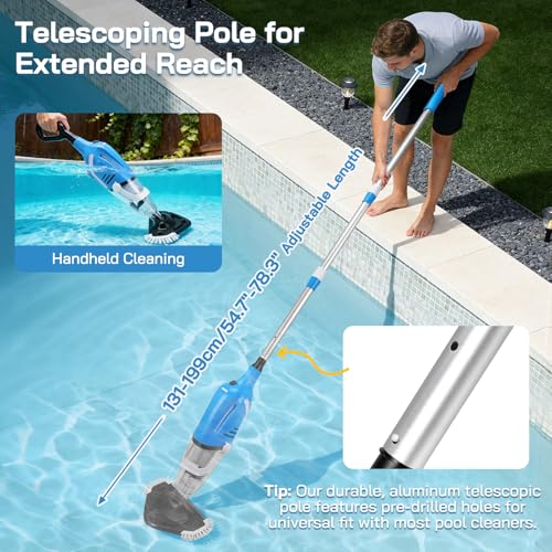 Wireless Pool Vacuum Cleaner, Dual Mode with 31 cm Triangle Brush & Crevice Nozzle, Automatic Immersion Start, 80 min Autonomy, Telescopic Rod 139-199 cm