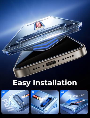 MAGIC JOHN 2 Pack for iPhone 15 Pro Max 6.7 inch Privacy Glass Screen Protector, Auto Dust-Elimination Installation, Bubble Free, Easy Installation