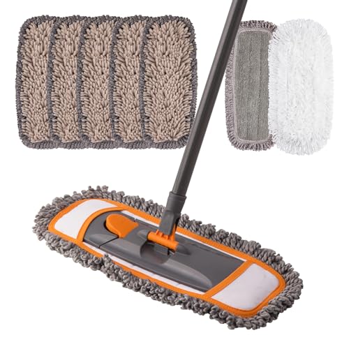 CLEANHOME Mirofiebr Dust Mop with 7 PCS Washable Mop Pads and Extendable 55” Long Handle, Multifunction Floor Mop for Hardwood,Marble,Laminate,Tile Floor Mopping