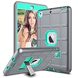 iPad Mini Case, iPad Mini 2 Case, iPad Mini Retina Case, Elegant Choise Heavy Duty Three Layer Armor Defender Protective Case Cover with Kickstand for iPad Mini 1/2/3 (Turquoise/Grey)
