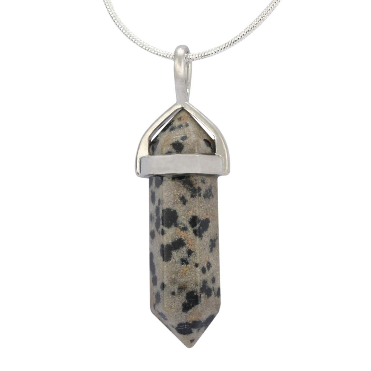 Natural Gemstone Bullet Pendant Necklace Healing Crystal Stone Quartz Reiki Chakra Energy Rock 18 Inch Stainless Steel Chain Tarnish Resistant Women Jewelry