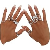 Tornito 12 Pcs Gold Stackable Rings Set for Women 18K Gold Plated Knuckle Open Rings Chunky Heart Square Twist Statement Signet Rings Silver Gold Tone Adjustable