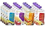 Happy Tot Organic Superfoods Stage 4, 4.22 OZ Baby Food Pouches Variety Pack of 16 (Banana Peach Prunes Coconut, Apple and Butternut Squash, Sweet Potato Apple Carrots Cinnamon, and Banana Mango & Peach)