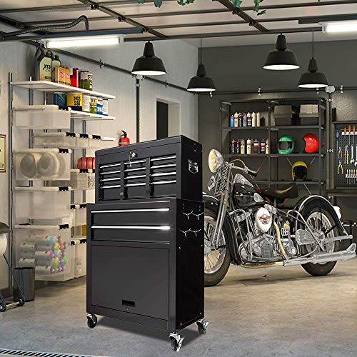 Big Tool Chest,Removable 2 in 1 Tool Box,8-Drawer Tool Storage,Detachable Tool Chest with 4 Universal Wheels (2 PCS Lockable),Keyed Locking System Toolbox Organizer,black - Thumbnail 5