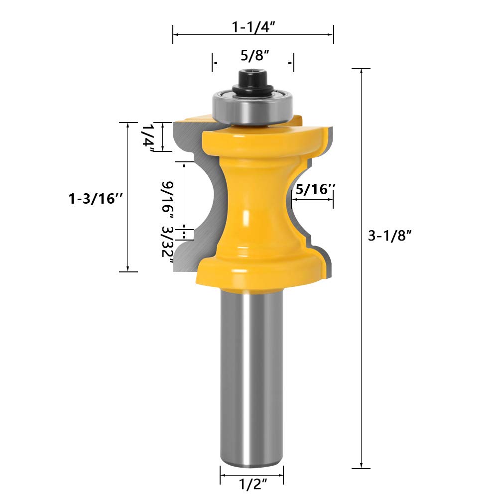 Window Sill Router Bit Set Mesee 1/2 Inch Shank Bullnose Bead Column Face Molding Router Bit Door ...