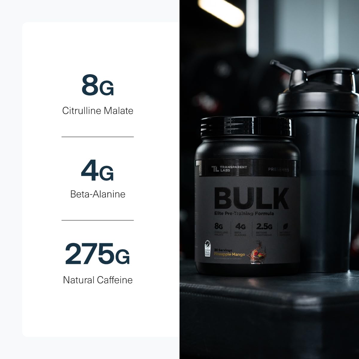 Transparent Labs Bulk Black Pre Workout - Clinically Dosed, Sugar Free Preworkout for Men and Women with Beta Alanine Powder, Citrulline Malate, & Caffeine - 30 Servings, Black Cherry