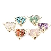 LE SKY 8 Pcs Natural Chip Stone Pendant Connectors Mixed Crystal Stone Wire hand knitting Life Tree Charms for Jewelry Making Necklace Bracelet DIY