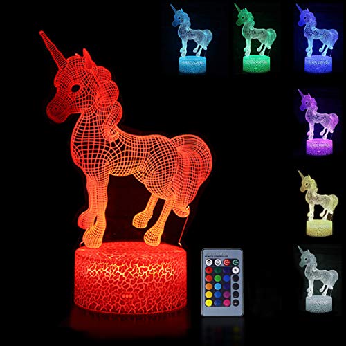Palawell for Girls - Unicorn 3D Night Light 15 Changing Color Remote Control Unicorn Kids Room Decor Lighting - with Charger (# 2)