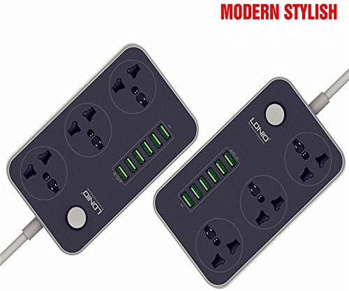 Power Strip,XIAOXUN 3-Outlet LDNIO Power Strip Surge Protector with 6 USB Charging Ports，Black