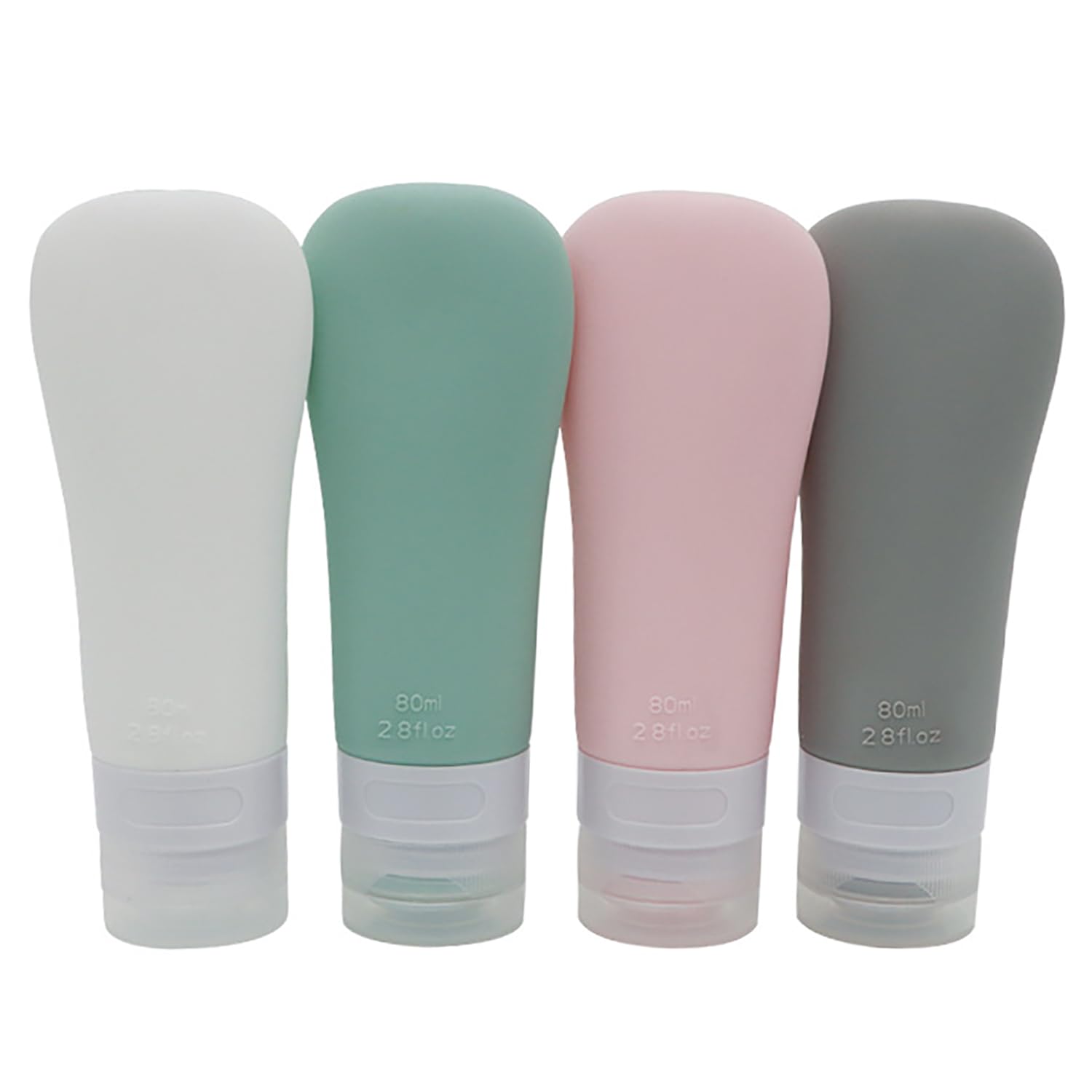 EUZUXU 80ml Silicone Travel Bottle, 4 Pack Silicone Travel Toiletries Portable Travel Containers Set, Bottles for Shampoo, Lotion, Cosmetic
