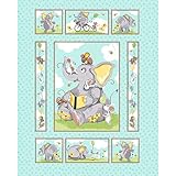 Susybee~Knightley Elephant Panel 35 x 44 Childrens Cotton Fabric