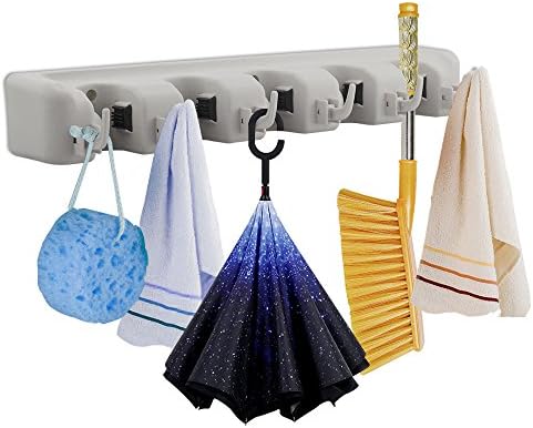 Mop Holder,SHONCO Broom Holder Wall Mounted Organizer Garage Storage Wall Racks 5 Position 6 Hooks Hanger for Shelving Ideas Perfect Solution for Closet with Limited Space,Mops,Brooms,Dustpan,Shovel,Garden,Sports Equipment